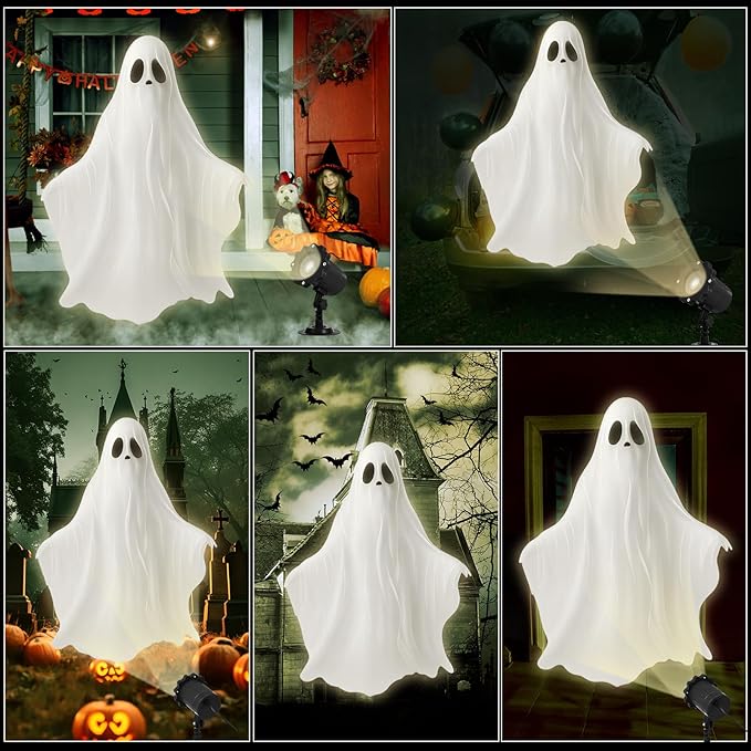 Treela Halloween Ghost Projector Lights Outdoor Indoor White Ghost Dynamic Lights Decoration