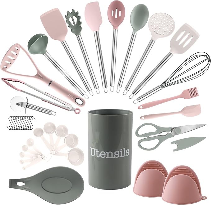 COOK WITH COLOR Silicone Cooking Utensils, Kitchen Utensil Set, Easy to Clean Silicone Kitchen