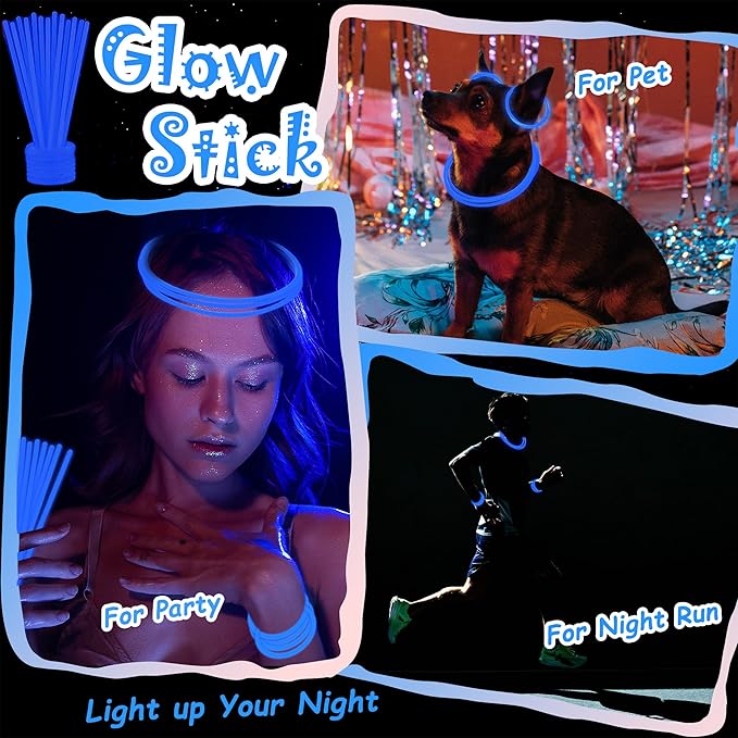 100 pk 8" Glow Sticks Bulk Party Favors, Light up Glow Necklaces & Bracelets in the Dark Party