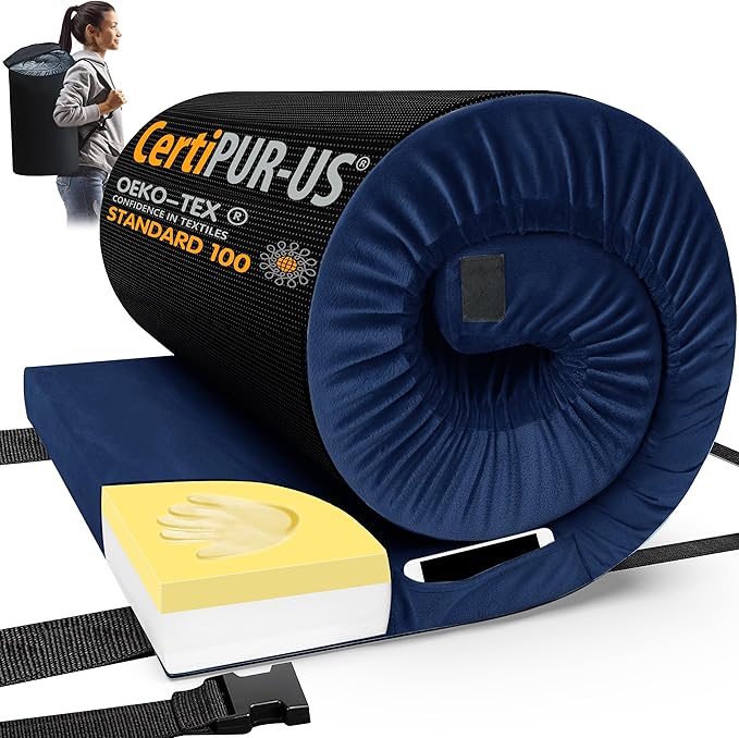 CYMULA CertiPUR-US Memory Foam Camping Mattress Pad, Portable Foam Sleeping Pad for Camping, Roll