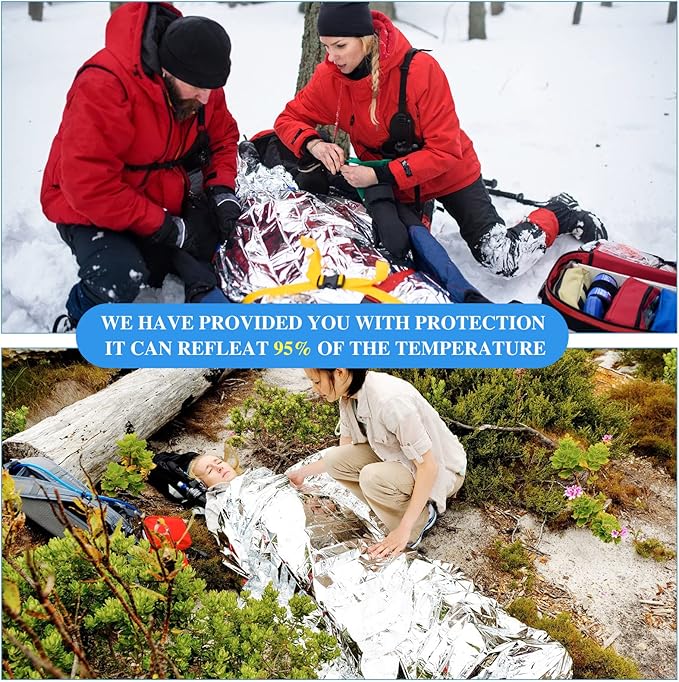Macarrie 75 Pack Emergency Foil Thermal Blankets - Silver Foil Survival Blanket Space Blanket Kit