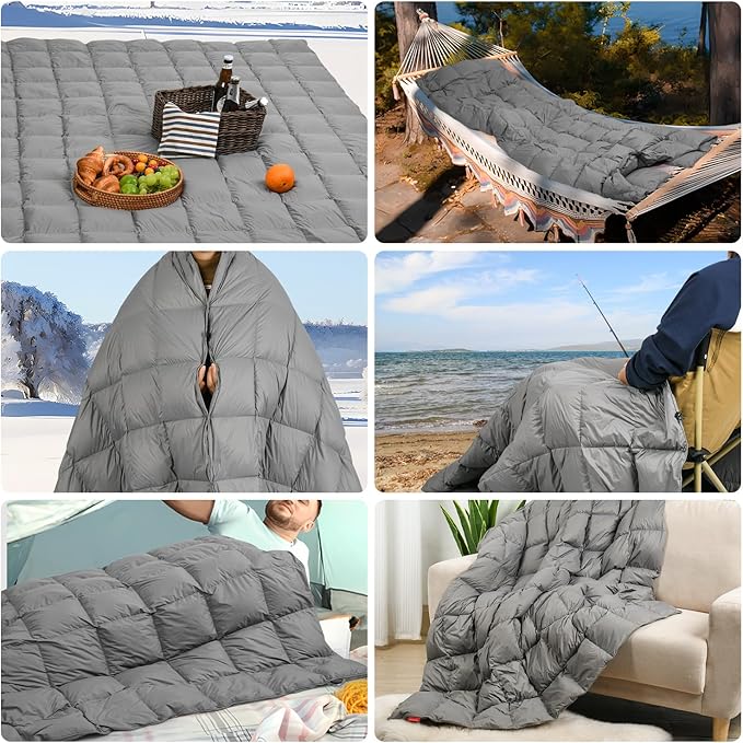 Down Camping Blanket, Muti-Use Outdoor Travel Blanket, Puffy Sleeping Bag Blanket, Waterproof