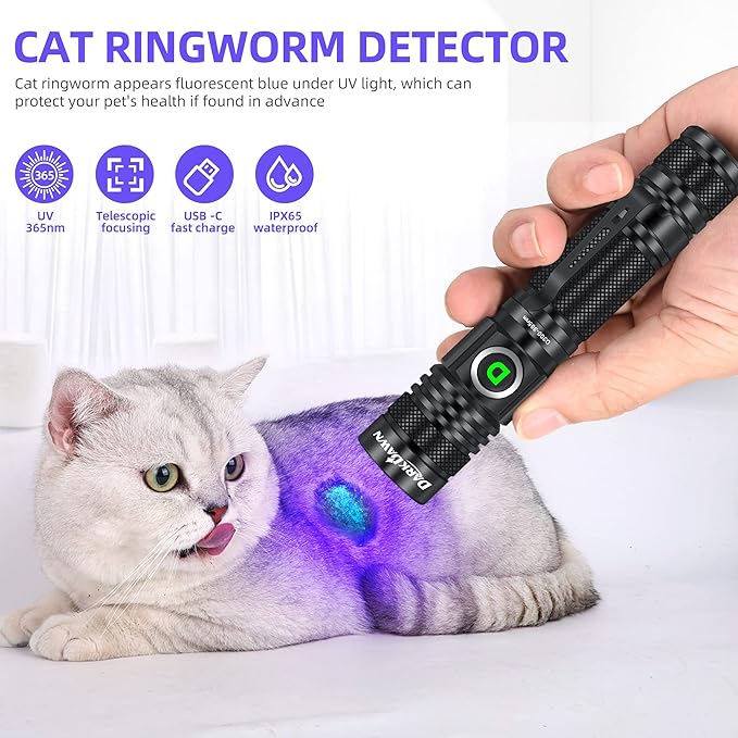 DARKDAWN UV Flashlight 365nm, LED Blacklight Flashlight, USB Rechargeable flashlights, Powerful