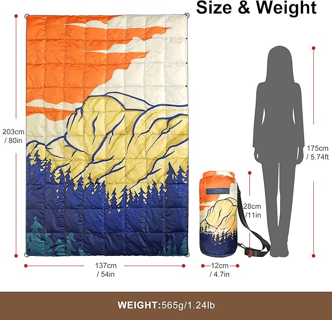 4Monster Down Camping Blanket - Outdoor Travel Quilt Puffy 650 Fill, Packable, Lightweight,Wind &