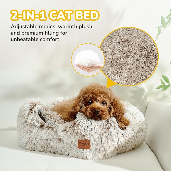 CATISM Cat Bed, Cat Cave for Indoor Cats, Soft Cat Dome, Self-Warming 2 in 1 Foldable Pet Cat House
