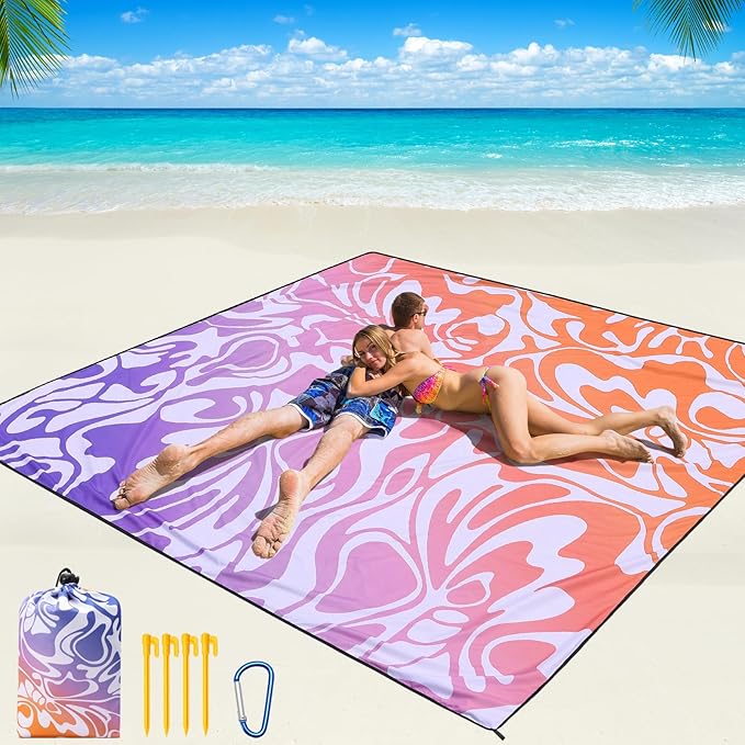 Beach Blanket Waterproof Sandproof Beach Mat 79" X 83"/10'x9'for 2-8 Adults Quick Drying Outdoor