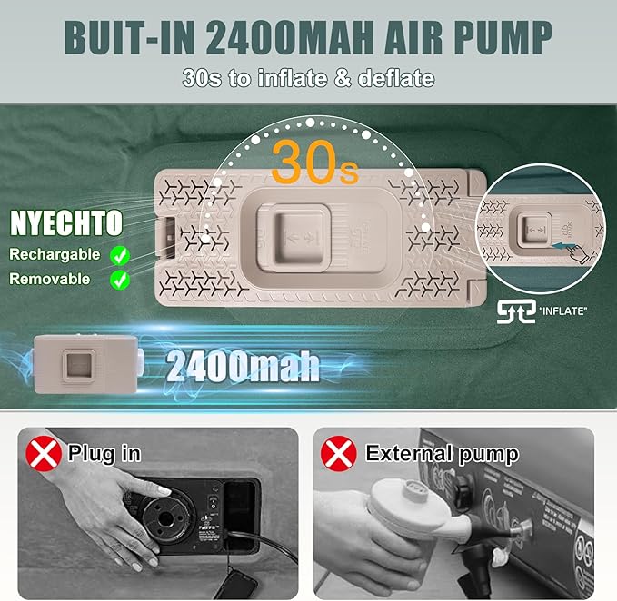 Self Inflating Sleeping Pad with Electric Pump, 3.14" Ultra-Thick Memory Foam Sleeping Mats for