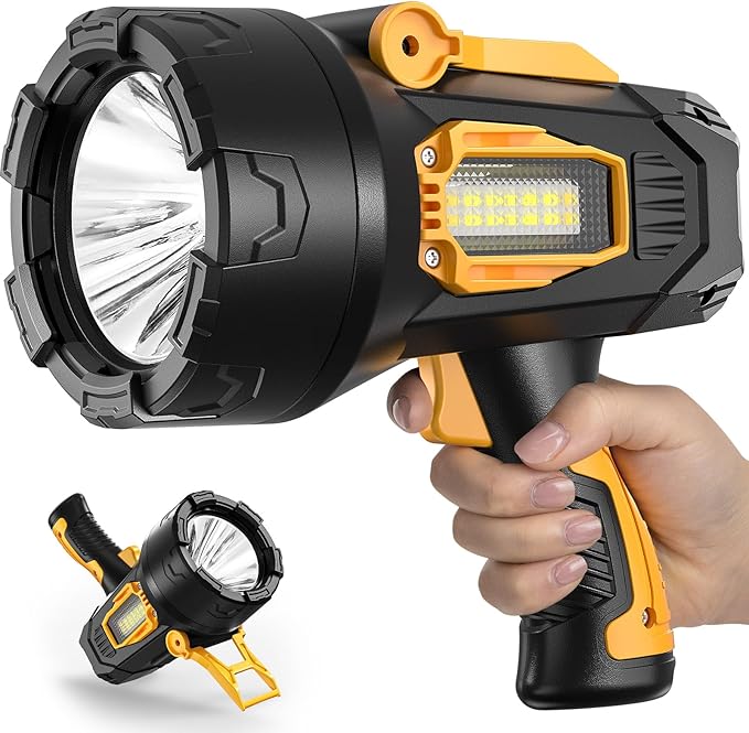 LBE Rechargeable Spotlight, Super Bright 90,000 Lumens Led Flashlight Handheld Spot Lights Outdoor