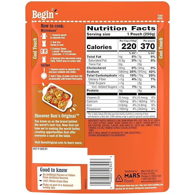 BEN'S ORIGINAL Ready Rice Chicken Flavored Whole Grain Brown Rice, Easy Flavored Rice Dinner Side