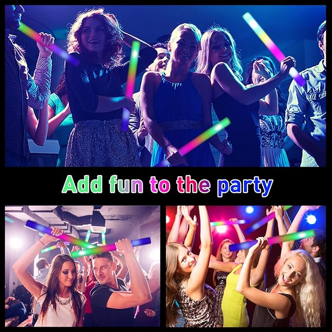 100 Pcs 18.5 inch Foam Glow Sticks Bulk, 4 Color LED Light Foam Sticks, Glow In The Dark Party