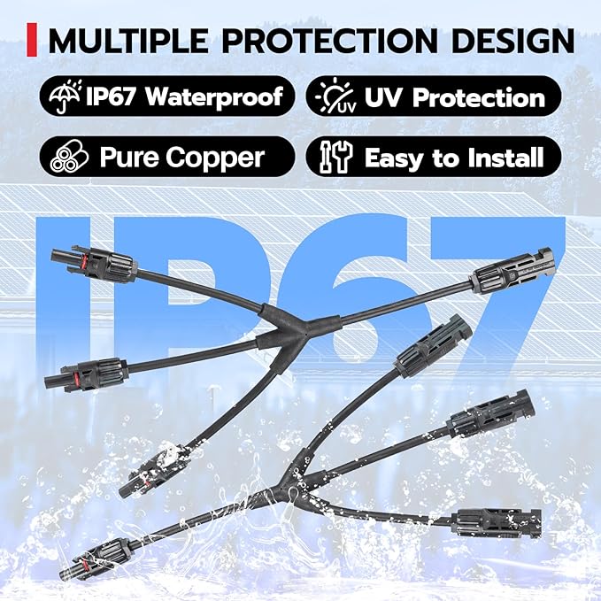 Solar Connectors Y Branch 1 to 3,30A 1000V Solar Parallel Connector for Solar Panels,IP67