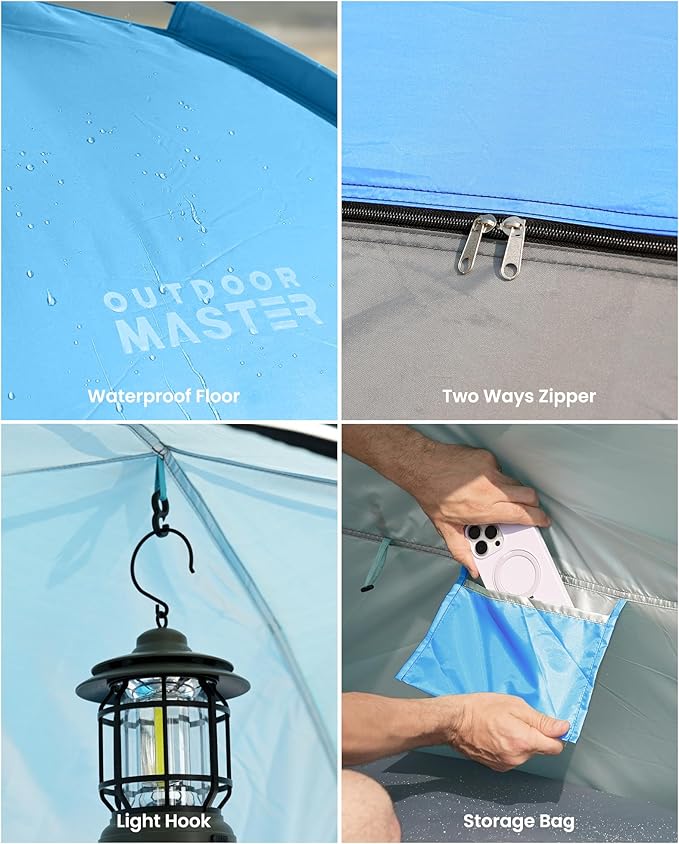 OutdoorMaster Beach Tent for 3/4 Person - Easy Setup Sun Shade Shelter, Portable Beach Shade Sun