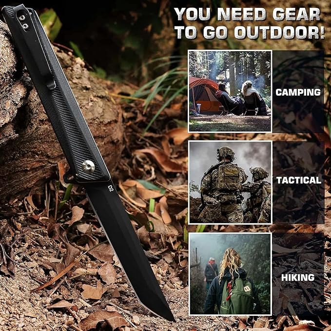 Tactical Folding Pocket Knife GD22K, 3.6" Black PVD Tanto Blade Flip Open with Durable G10