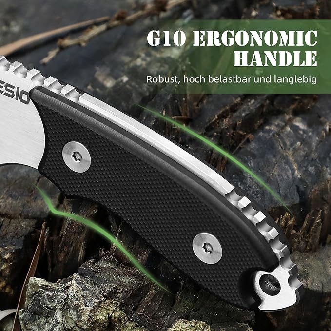 Omesio Neck Knife, 5.43" Neck Knife with Sheath and Necklace, Full Tang Small Fixed Blad Knife D2