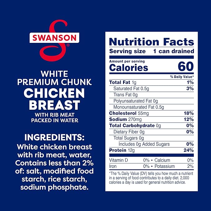 Swanson White Premium Chunk Canned Chicken Breast in Water, Fully Cooked Chicken, 4.5 OZ Can (Case