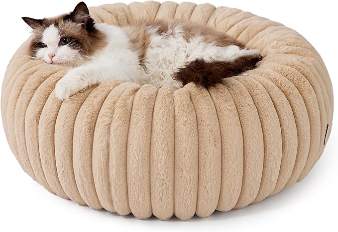 Bedsure Cat beds for Indoor Cats - Donut Dog Beds for Small Dogs with Corduroy Fleece & Anti Slip