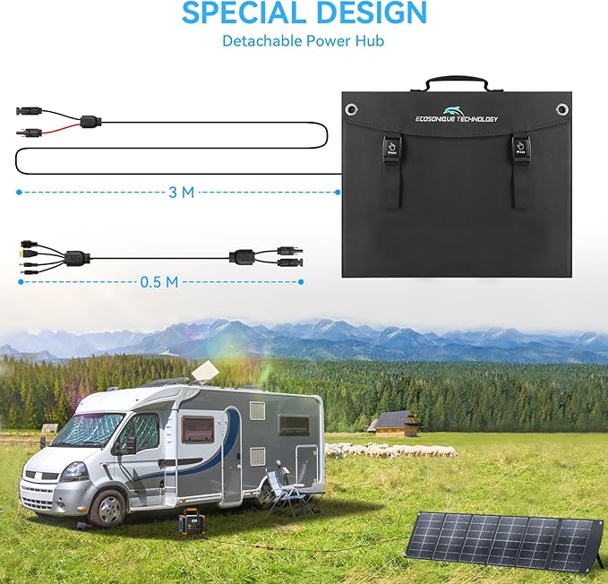Ecosonique 200W Portable Solar Panel for Power Stations, Foldable & Lightweight with Kickstand