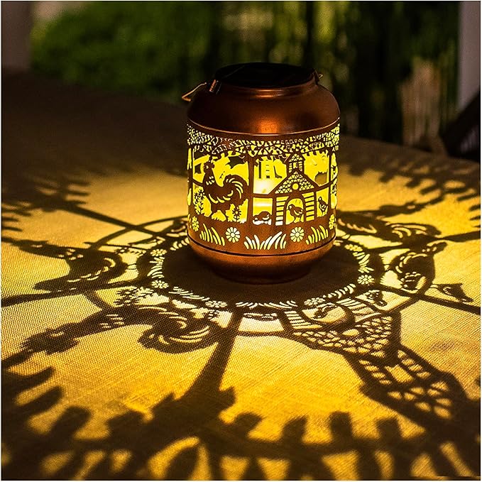 Chicken Solar Lanterns Outdoor Waterproof,Hanging Solar Lights Chicken Gifts for Women Men Metal