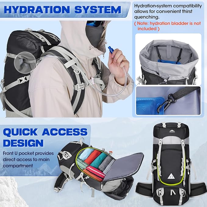 IGOLUMON 60L Hiking Backpack Waterproof Camping Backpack with Rain Cover Large Lightweight