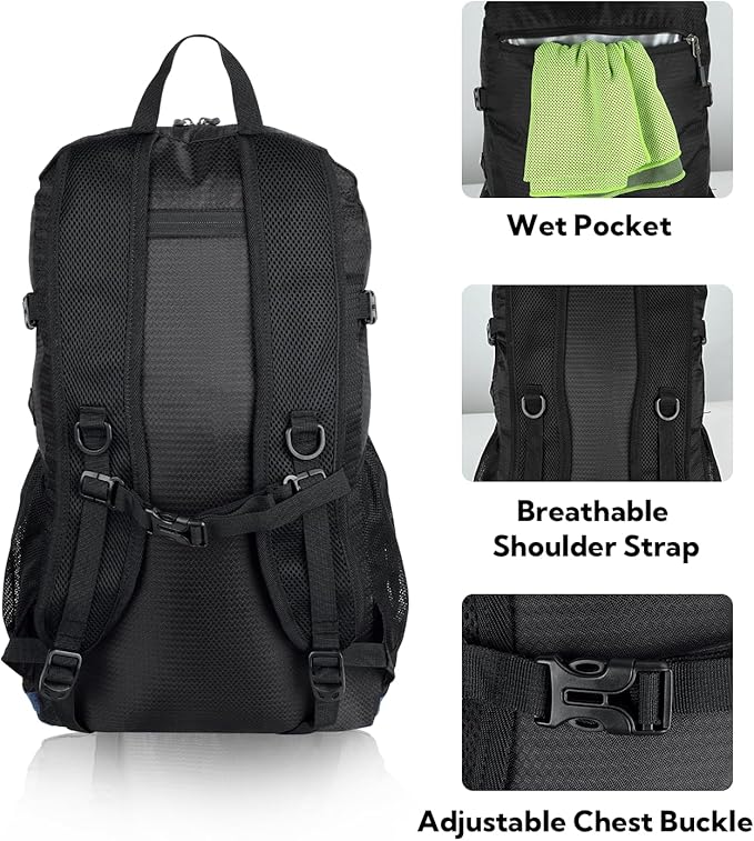 WATERFLY Lightweight Packable Hiking Backpack: 30L Foldable Travel Daypack Ultralight Camping Day
