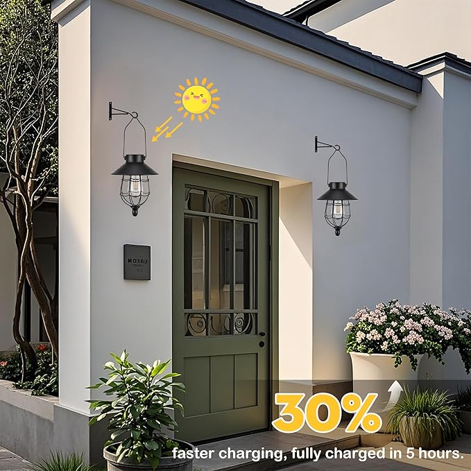 Solar Lanterns Outdoor Hanging Metal Vintage Lantern Warm White Solar Lights lamp Waterproof Edison