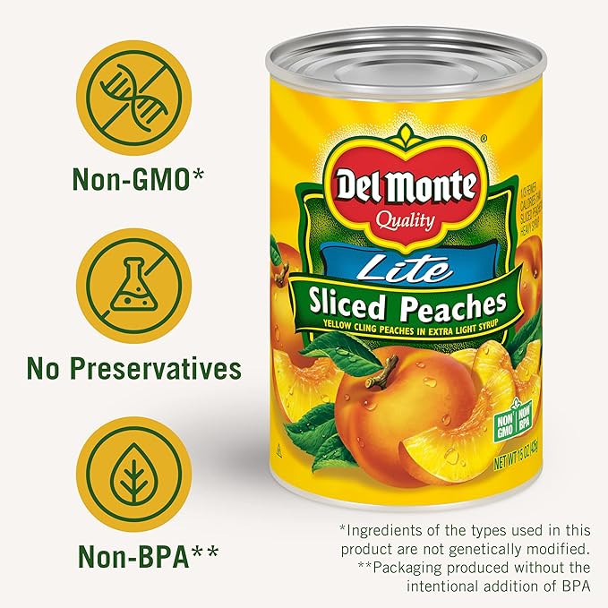 Del Monte Sliced Yellow Canned Peaches in Extra Light Syrup, 15 oz Can (Pack of 12 Cans)