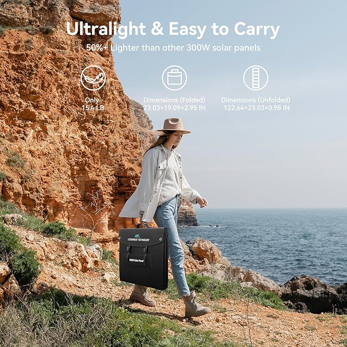 Ecosonique 300W Portable Solar Panel for Most Power Stations, Foldable & Lightweight Solar Suitcase