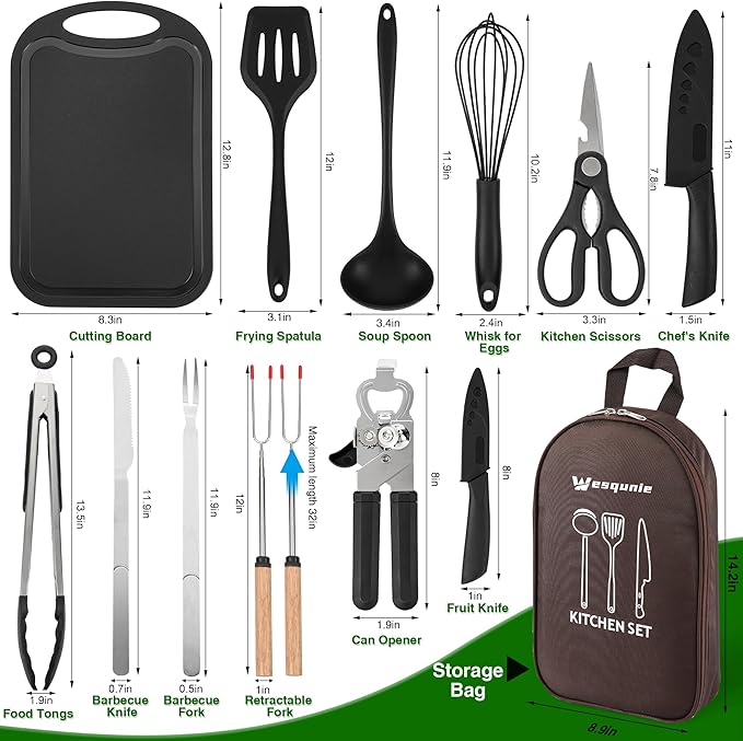 Camping Essentials Cookware Cooking Utensils Set - Portable Camp Kitchen Mess Kit Outdoor