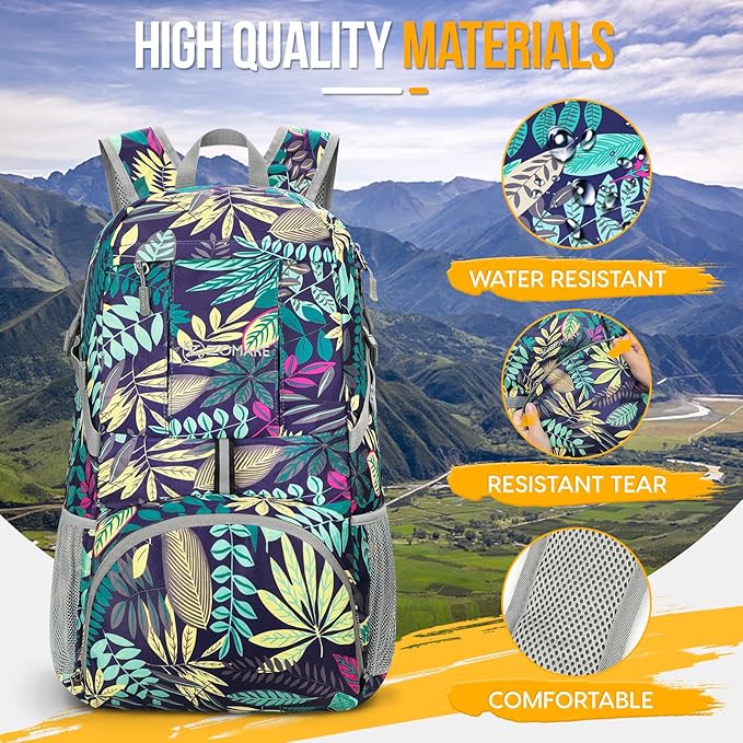 ZOMAKE Lightweight Packable Backpack 35L, Light Foldable Backpacks Water Resistant Collapsible