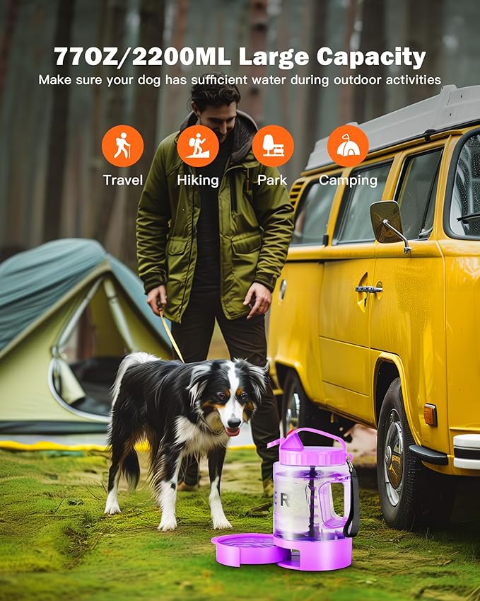 77oz Large Dog Water Bottle - Portable Travel Dog Water Dispenser & Bowl - Leak-Proof Pet Water Jug