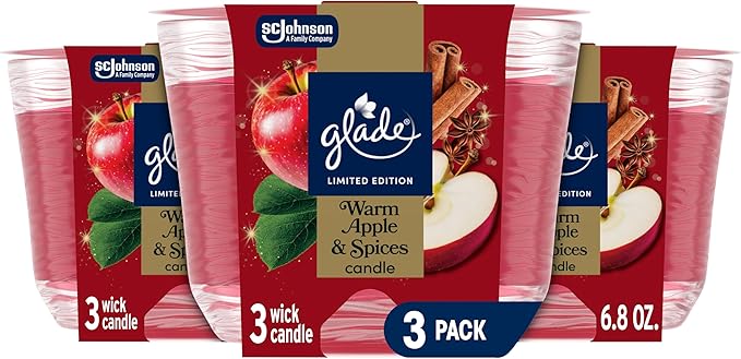 Glade 3-Wick Scented Candle Jar, Warm Apple & Spices, Air Freshener Infused with Essential Oils