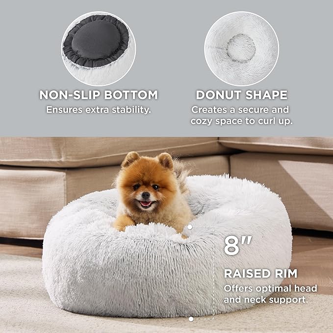 Bedsure Calming Dog Bed for Small Dogs - Donut Washable Small Pet Bed, 23 inches Anti-Slip Round