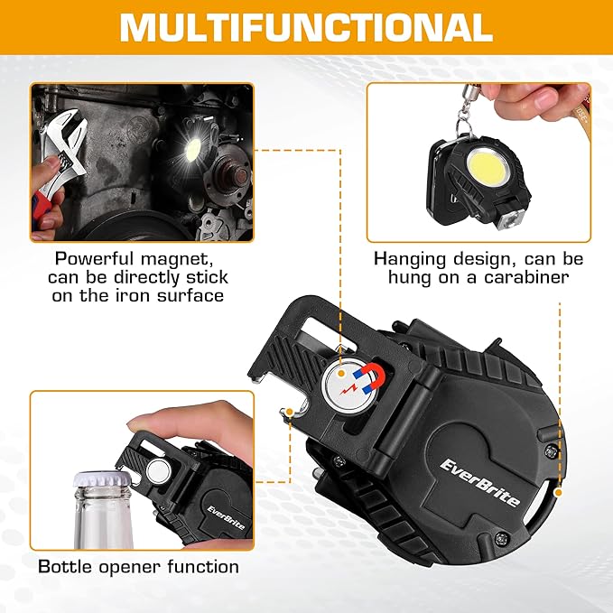 EverBrite COB Keychain Work Light, 2 Pack Rechargeable Keychain Light with Sensor Mode, Mini