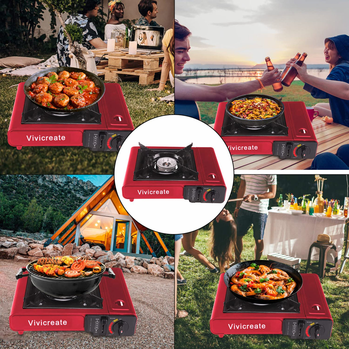 Vivicreate Portable Butane Stove 8500 BTU, Butane Stove with Auto Ignition for Camping, Lightweight