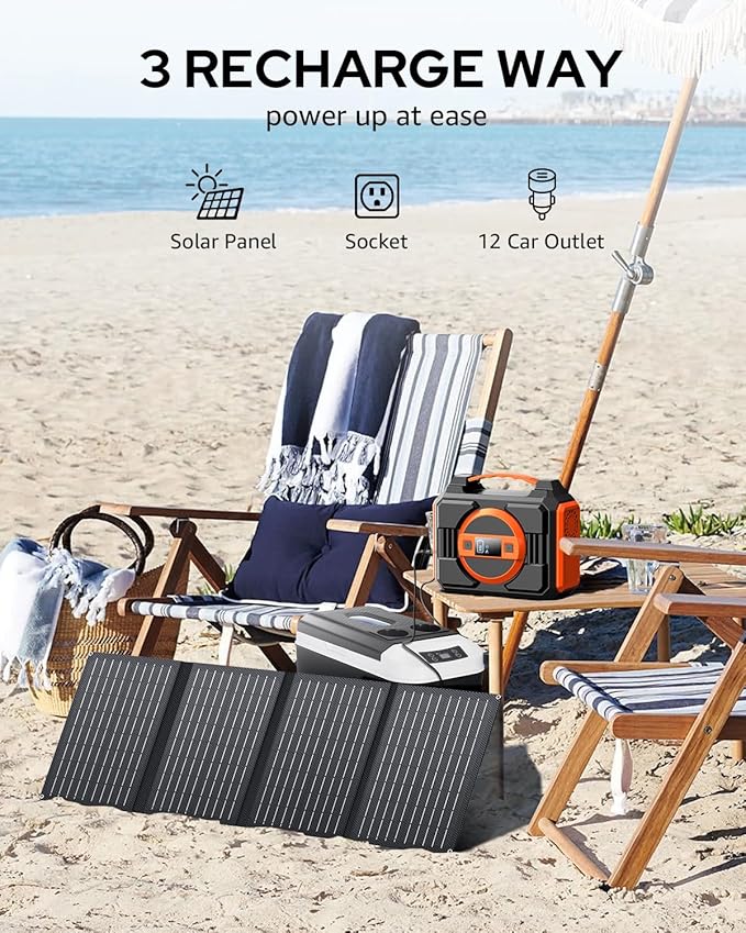 Solar Powered Generator 300W Rated, Portable Solar Generator Power Station with Solar Panels 40W