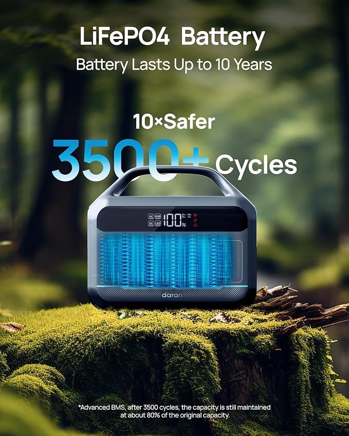 DARAN Portable Power Station 600W(1200W Surge) - 288Wh(90,000mAh) Solar Generator LiFePO4 Battery