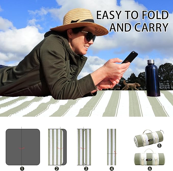 HX&OD Outdoor Picnic Blanket Extra Large, 80”x80” Waterproof Picnic Mat Foldable Camping Blanket