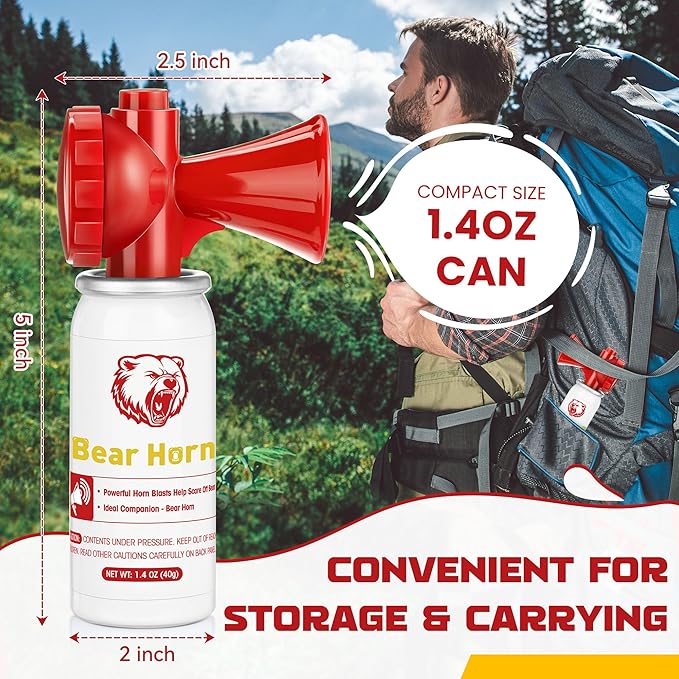 Bear Horn to Scare Bears 1.4oz, Very Loud 120dB Bear Air Horns for Safety for Hiking, Heard Up to
