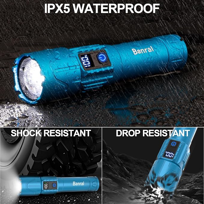 Rechargeable Flashlights High Lumens - Super Bright LED Tactical Flash Light, Powerful Waterproof