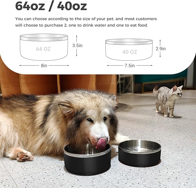 Dog Bowl, Stainless Steel Dog Food and Water Bowl with Non Slip Quiet Bottom, Easy to Clean