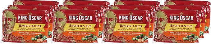 King Oscar Wild Caught Sardines in Extra Virgin Olive Oil, Hot Jalapeno Peppers, 3.75 Ounce (Pack