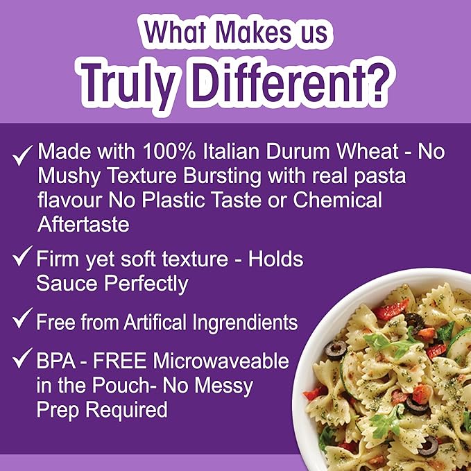 Pasta Zing Farfalle Pasta – Fully Cooked Bow Tie Pasta, Microwave Ready in 60 Seconds, Made with
