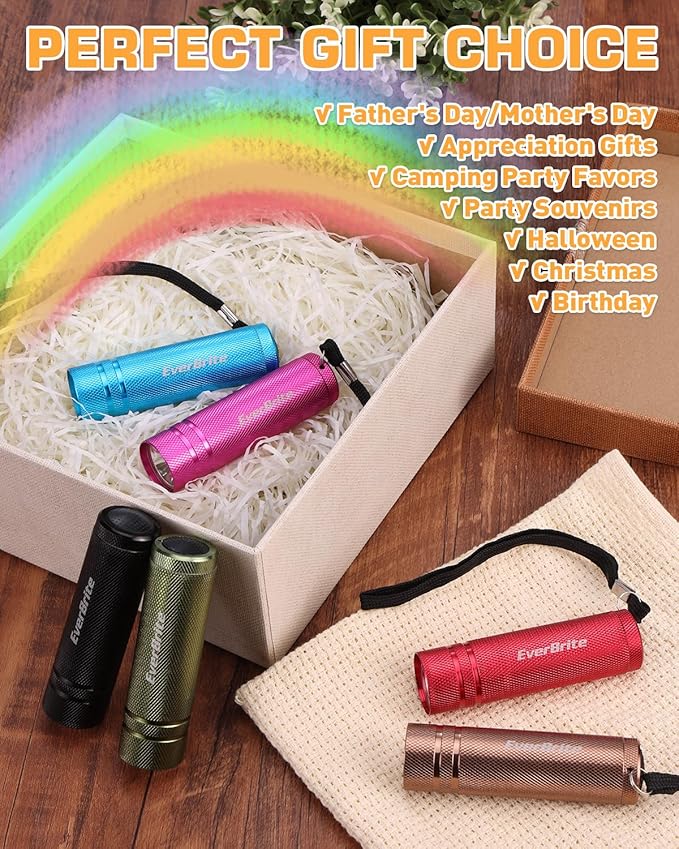 EverBrite 6-Pack Mini Flashlight Set, Aluminum LED Handheld Torches with Lanyard, Assorted Colors