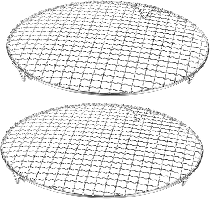 HARFINGTON 2pcs Round Cooking Rack 11-inch 201 Stainless Steel Cross Wire Barbecue Grill Net with