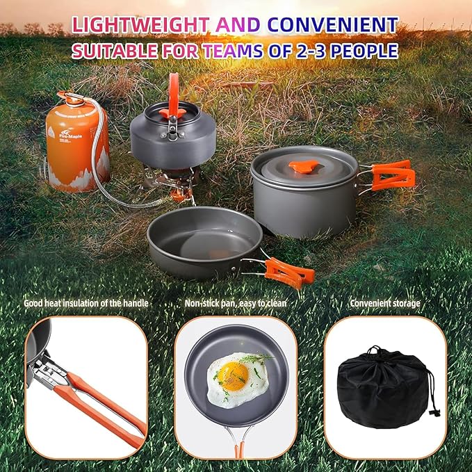 Camping Cooking Set Camping Cookware Outdoor Aluminum Mess Kit with Frying Pan, Pot with Lid, 1.2L