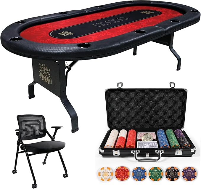 GUTSHOT Foldable Poker Table for 10 Players with 10 Chairs and Poker Chips Set - Premium