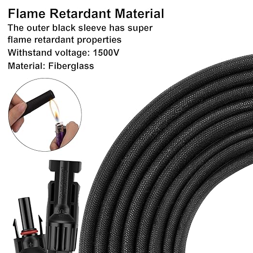 20FT 12AWG Solar Panel Extension Cable with Female and Male Connectors, Solar Cable for Solar
