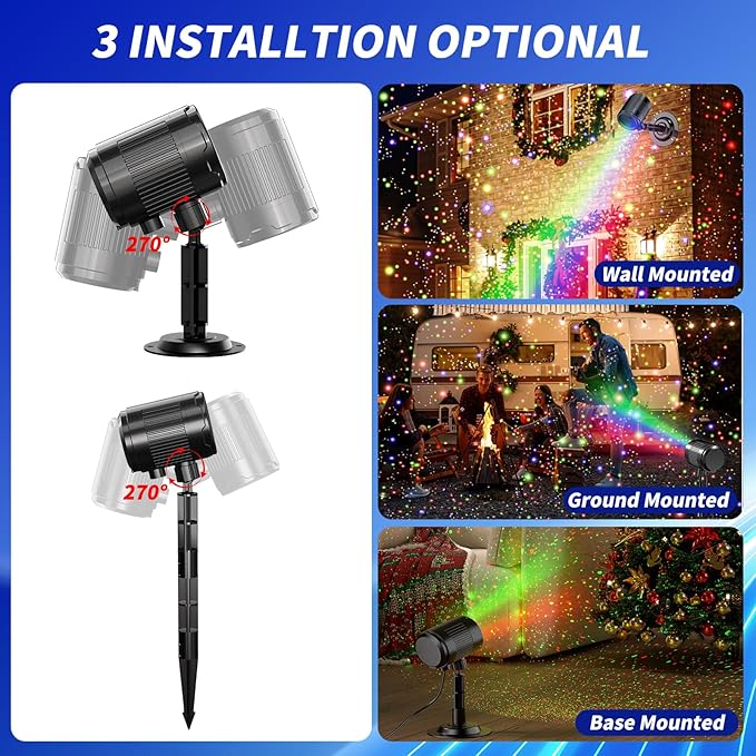 Christmas Laser Projector Light Outdoor: RGB 3 Colors Firefly Moving Laser Lights, IP65 Waterproof