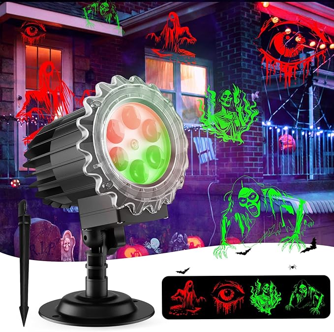 Matekxy Halloween Projector Lights Outdoor, 2025 Upgraded 3D Brighter Green&Red Decoration LED