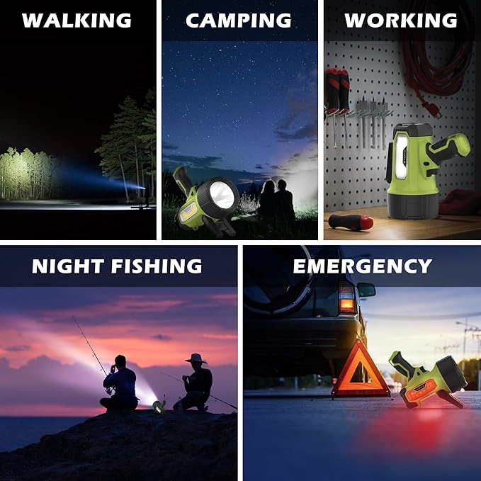 FORTO Rechargeable Spotlight Flashlight, 200000 Lumens Handheld Spotlight with Foldable Stand, 6